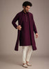 Wine Silk Blend Kurta Set With Thread Work Dupatta