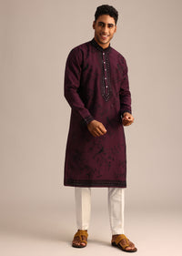 Wine Silk Hand Embroidered Kurta Set