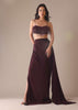 Wine Stone Embroidered Drape Skirt And Blouse Set In Crepe