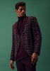 Wine Toned Heavy Embroidered Tuxedo Set In Dola Silk