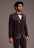 Wine Tuxedo With Beaded Detailing And Satin Peak Lapel