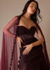 Wine Western Drape Gown With 3D Flower Embroidery