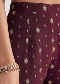 Wine Zari Threadwork Kurta Sharara With Dupatta