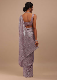 Winsome Orchid Sequins Embroidery Saree In Shimmer With Beads Floral Motifs On The Border