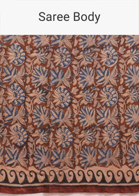 Wood Brown Saree In Cotton With Batik Printed Floral Jaal Design Online - Kalki Fashion