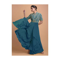 Yale Blue Jumpsuit With Georgette Layers On The Bottom And A Raw Silk Bodice Online - Kalki Fashion