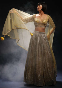 Yellow And Silver Ombre Lehenga Embellished In Sequins With Hand Embroidered Cholid Adorned In Cut Dana And Sequins Work