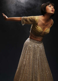 Yellow And Silver Ombre Lehenga Embellished In Sequins With Hand Embroidered Cholid Adorned In Cut Dana And Sequins Work