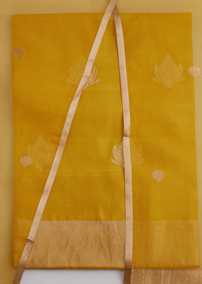 Yellow Banarasi Silk Unstitched Suit Set With Dupatta