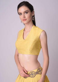 Yellow Blouse In Raw Silk With V Neckline