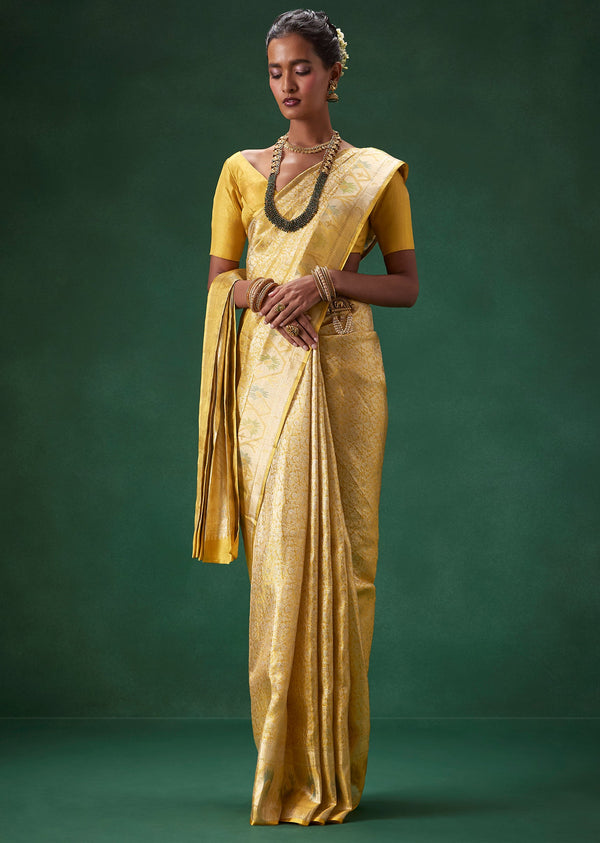 Yellow Bridal Kanjivaram Woven Saree with Unstitched Blouse