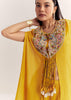 Yellow Chinon Cape Set With Zardosi Thread And Moti Work
