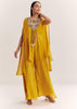 Yellow Chinon Cape Set With Zardosi Thread And Moti Work
