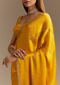 Yellow Chinon Saree With Cutdana Embroidery