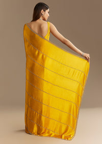 Yellow Chinon Saree With Cutdana Embroidery