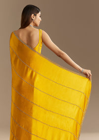 Yellow Chinon Saree With Cutdana Embroidery