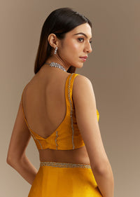 Yellow Chinon Saree With Cutdana Embroidery