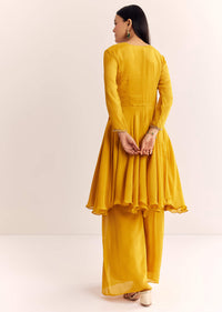 Yellow Chinon Zardosi Kurta Palazzo Suit