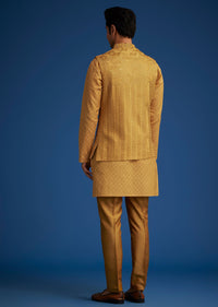 Yellow Cotton Linen Jacket With Stone And Thread Embroidery