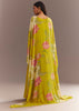 Yellow Crepe Silk Floral Printed Gown With Embroidered Belt