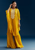 Yellow Crop Top Cape Set With Embroidery And Fancy Sleeves