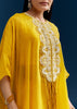 Yellow Crop Top Cape Set With Embroidery And Fancy Sleeves