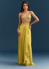 Yellow Crop Top Skirt With Floral Cape And Resham Detailing