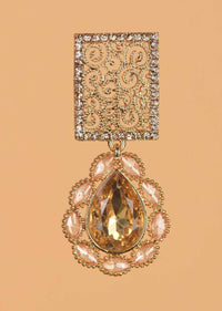 Yellow Crystal Studded Danglers With Spiral Carved Geometric Motif And Floral Motif Online - Kalki Fashion