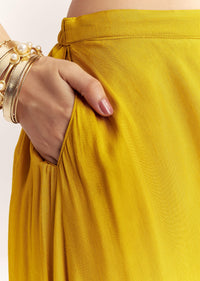 Yellow Dola Silk Cape Kurta Set With Embroidery