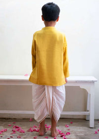 Kalki Boys Yellow Kurta Shirt With Contrast Potli Buttons And Dhoop Chau Pocket Details Love The World Today