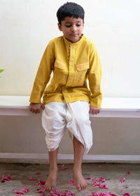 Kalki Boys Yellow Kurta Shirt With Contrast Potli Buttons And Dhoop Chau Pocket Details Love The World Today