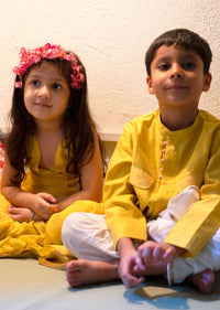 Kalki Boys Yellow Kurta Shirt With Contrast Potli Buttons And Dhoop Chau Pocket Details Love The World Today