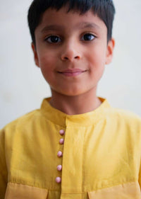 Kalki Boys Yellow Kurta Shirt With Contrast Potli Buttons And Dhoop Chau Pocket Details Love The World Today