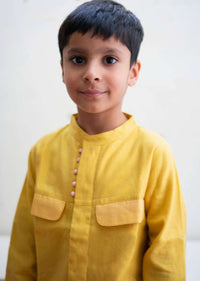 Kalki Boys Yellow Kurta Shirt With Contrast Potli Buttons And Dhoop Chau Pocket Details Love The World Today