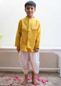 Kalki Boys Yellow Kurta Shirt With Contrast Potli Buttons And Dhoop Chau Pocket Details Love The World Today