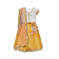 Yellow Lehenga In Brocade Silk With Weaved Floral Jaal And Off White Choli By Fayon Kids