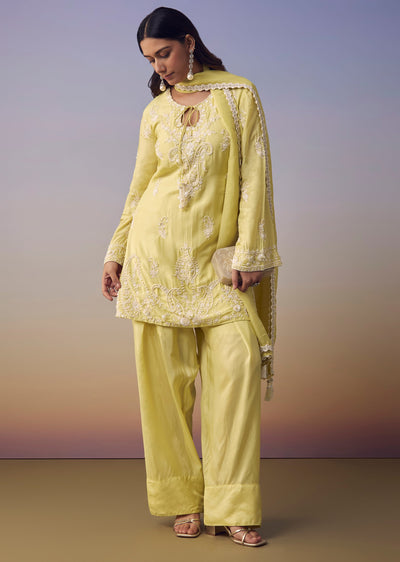 Yellow Moti Work Kurta Set
