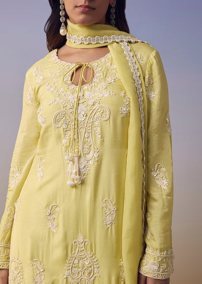 Yellow Moti Work Kurta Set