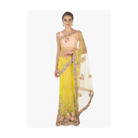 Yellow Saree In Net With 3D Flower Velvet Patch Online - Kalki Fashion