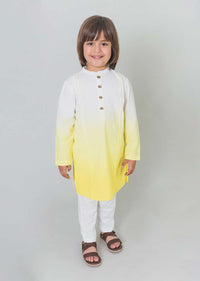 Kalki Boys Yellow Ombre Kurta In Cotton With Shibori Tie - Dye Print By Tiber Taber