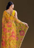 Yellow Organza Saree With Floral Print And Beaded Border