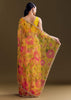 Yellow Organza Saree With Floral Print And Beaded Border
