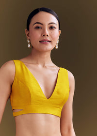 Yellow Organza Saree With Floral Print And Beaded Border