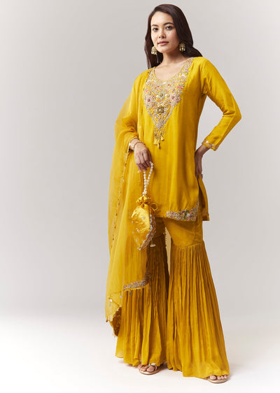 Yellow Pakistani Style Sharara Set With Dupatta