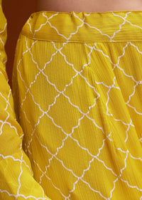 Yellow Printed Chinon Sharara Set With Cut Dana And Sequins