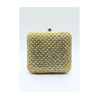 Yellow raw silk hand embroidered clutch only on Kalki