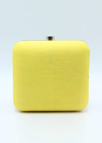 Yellow raw silk hand embroidered clutch