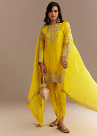 Yellow Satin Zari Embroidered Dhoti Kurta Set