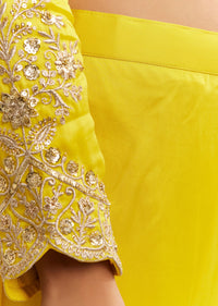 Yellow Satin Zari Embroidered Dhoti Kurta Set