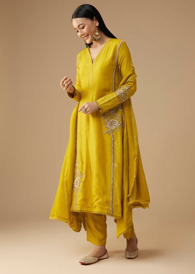 Yellow Sequin Embellished A-Line Anarkali Set